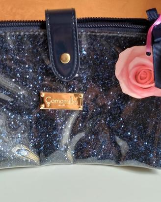 Pochette Camomilla, blu con brillantini