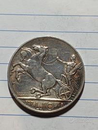 10 lire argento biga 1927 2 rosette 