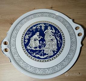 Raffinato vassoio in porcellana e decori argento