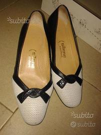 Scarpe decolte vintage bianco e nero di pelle n.37