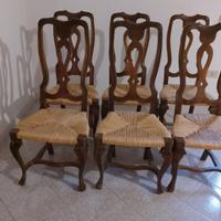 Sei sedie con sedile in paglia