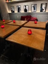 Tavolo di legno con base in ghisa vintage