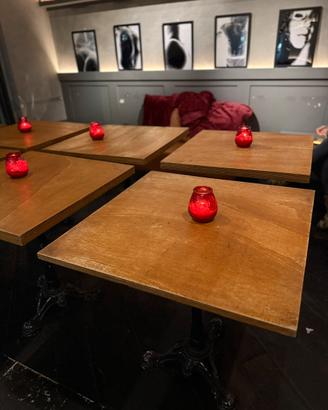 Tavolo di legno con base in ghisa vintage