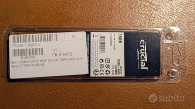 Ram UDIMM DDR5 16GB Crucial DDR5-4800 CL40 Nero [C