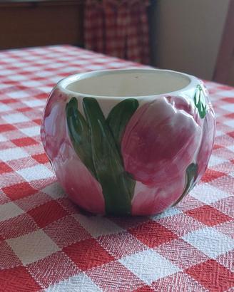 Vasetto coprivaso in ceramica decoro tulipani rili