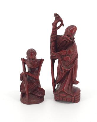 Coppia Sculture Saggi Cinesi Legno '900