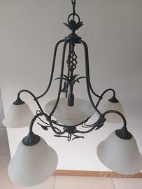 Lampadario da soffitto in metallo e vetro