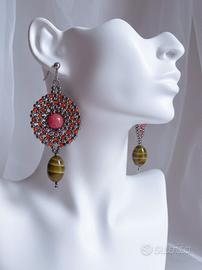 Orecchini vintage etnici handmade occhio di tigre