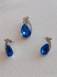 parure gioielli acciaio e pietre blu elettrico 