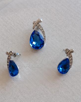 parure gioielli acciaio e pietre blu elettrico 