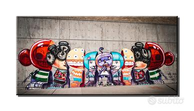 Quadro street art su tela con murales colorato