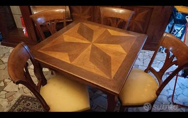 tavola in legno intersiata compresa di poltrone