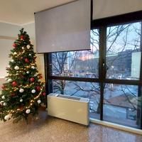 Albero di Natale con addobbi e luci