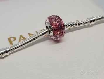 Charm Pandora Originale Vetro Murano Fantasia Rosa