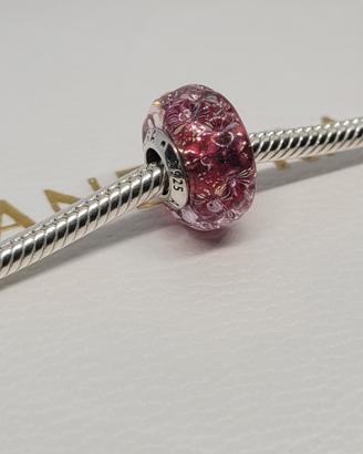 Charm Pandora Originale Vetro Murano Fantasia Rosa