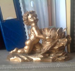 Angelo putto dorato bugia portacandele vintage