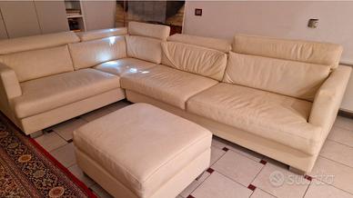 Divano doppio in vera pelle beige 