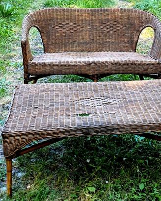 salotto vintage da giardino in rattan
