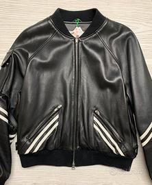 Bomber in pelle nera uomo donna unisex vintage