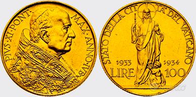 100 LIRE ORO VATICANO PIO XI GIUBILEO 1933/1934
