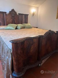 Letto antico in radica di noce + 2 comodini
