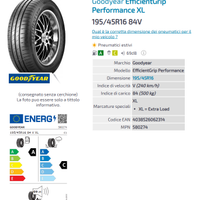 4 pneumatici gomme auto Goodyear 195/45R16 84V