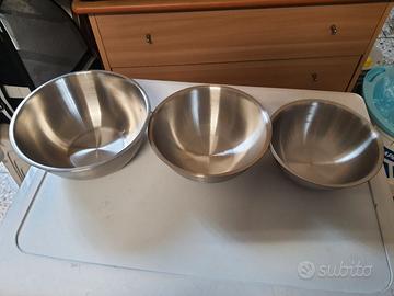 3 ciotole in acciaio
