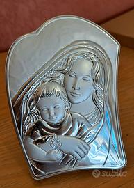 Icona Sacra Madonna con Bambino in Argento 925 
