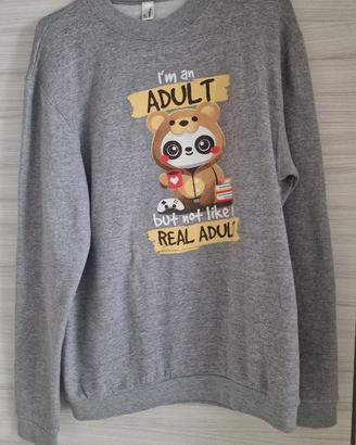 Felpa grigia Pampling "Not a real adult" geek nerd