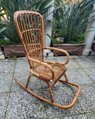 Sedia a dondolo Vintage in vimini