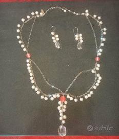 parure arg.925 perle vere è quarzo cherry 