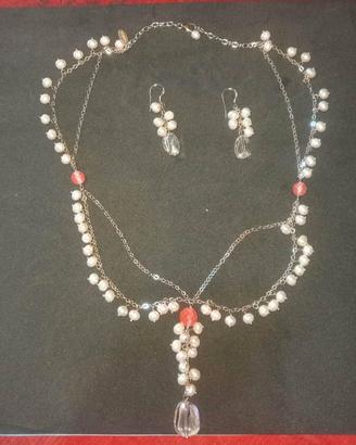 parure arg.925 perle vere è quarzo cherry 