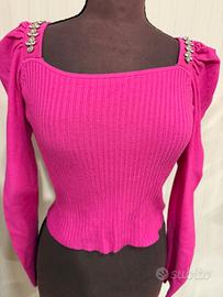 Maglione a maglia donna con inserti in strass