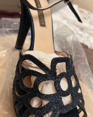 Sandalo con tacco elegante glitter blu +borsa