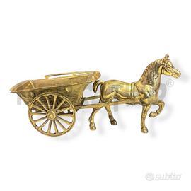 STATUETTA CAVALLO CON CARRO IN OTTONE 25 CM