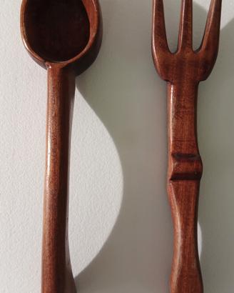 set posate in legno giganti decorative
