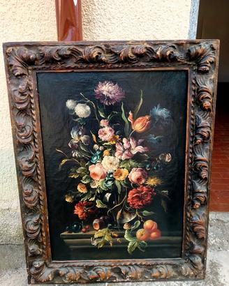 Quadro natura morta con cornice in gesso
