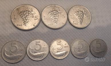 Monete da 5 lire 1948, 49,50,51,52,53,54,55