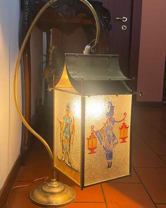 Lanterna da tavolo in ottone e vetro