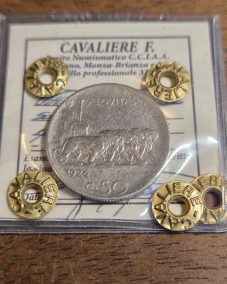Moneta RARA 50 centesimi 1924 Leoni Periziata 