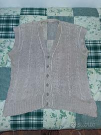 Gilet Golfino Cardigan Vintage 100% lino Uncinetto