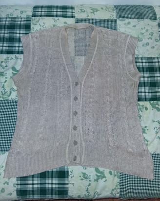 Gilet Golfino Cardigan Vintage 100% lino Uncinetto