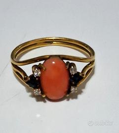 Anello oro 750 con brillantini e zaffiri