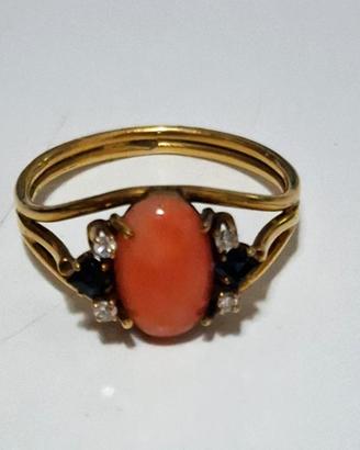 Anello oro 750 con brillantini e zaffiri