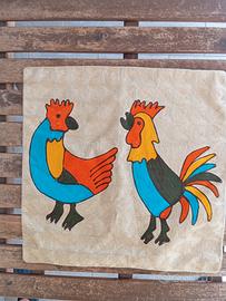 Federa Cuscino Anni 70 Gallina + Gallo