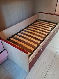 Letto singolo con cassettoni e materasso bamboo 