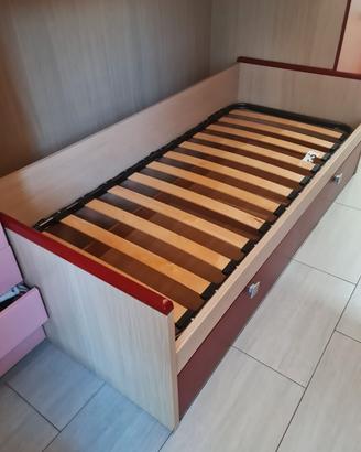 Letto singolo con cassettoni e materasso bamboo 