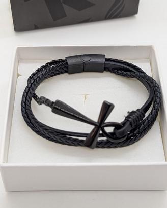 Bracciale uomo Travis Kane Cross nero con croce