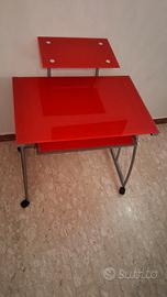 scrivania pc moderna in vetro rosso