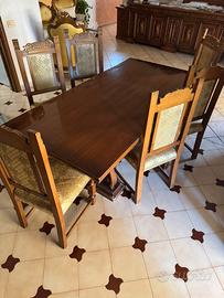 Tavolo antico stile Barocco-Piemontese con sedie